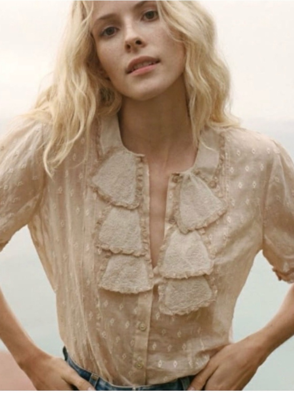 SOLD | Doen Vintage-Inspired Ruffle Front Blouse